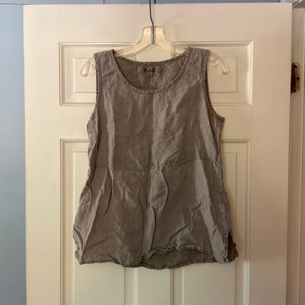 FLAX Sleeveless Linen Tank Top Taupe Brown Small 6 8 10 Lagenlook Boho Neutral